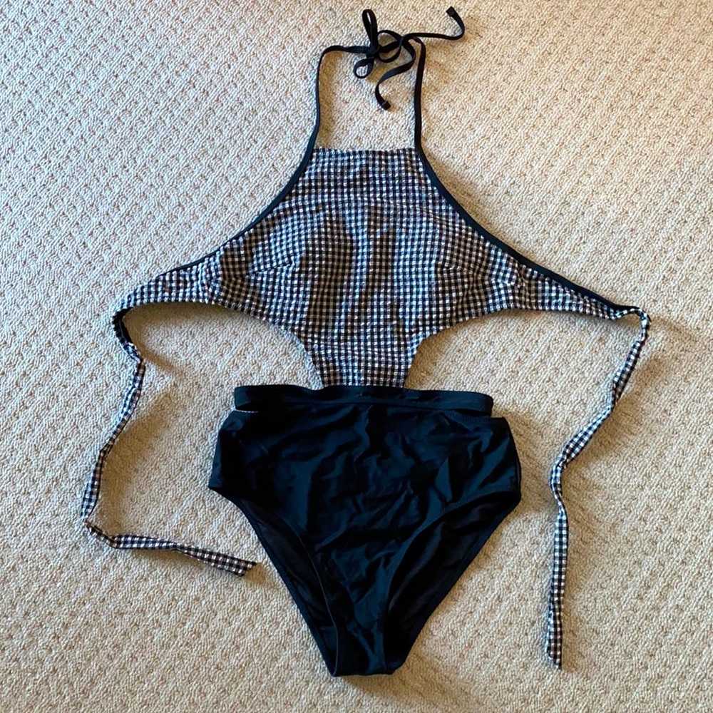 Black and white one piece bathing suit!